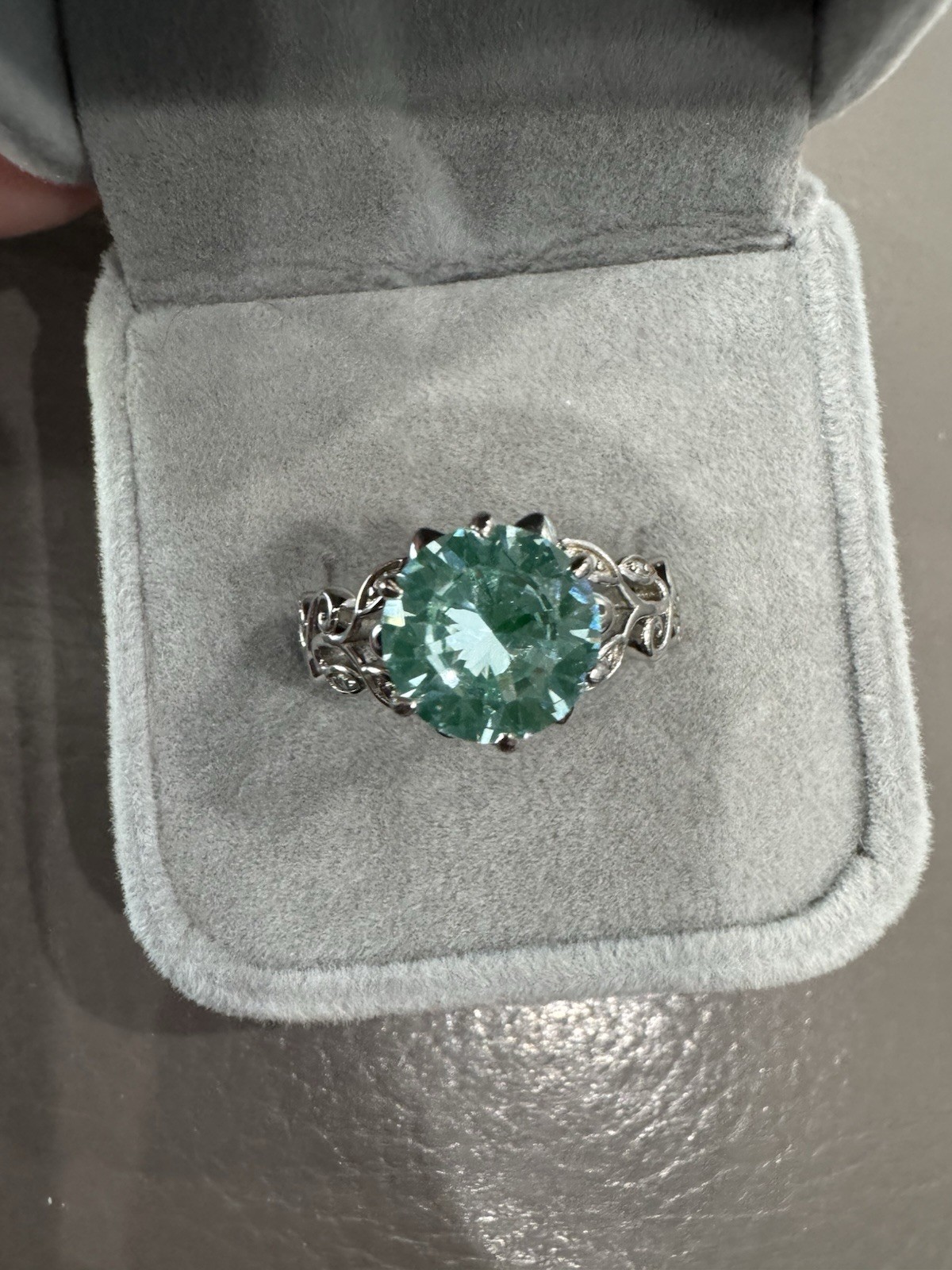 BLUE SPINEL-statement 10mm Round Stone Sz 9 Ring Sterling Silver