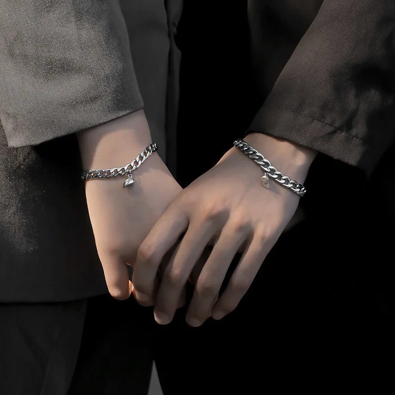 Magnetic Couple Bracelets Heart Attraction Matching Stainless Steel Gift Set