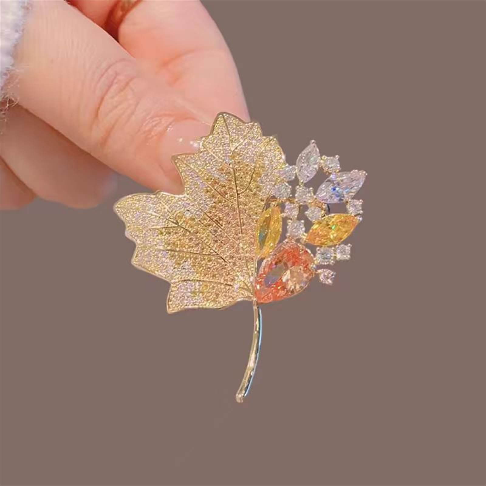 Maple Leaf Brooch Pin for Women Dainty Shining Crystal Autumn Fall Leaves Bro…