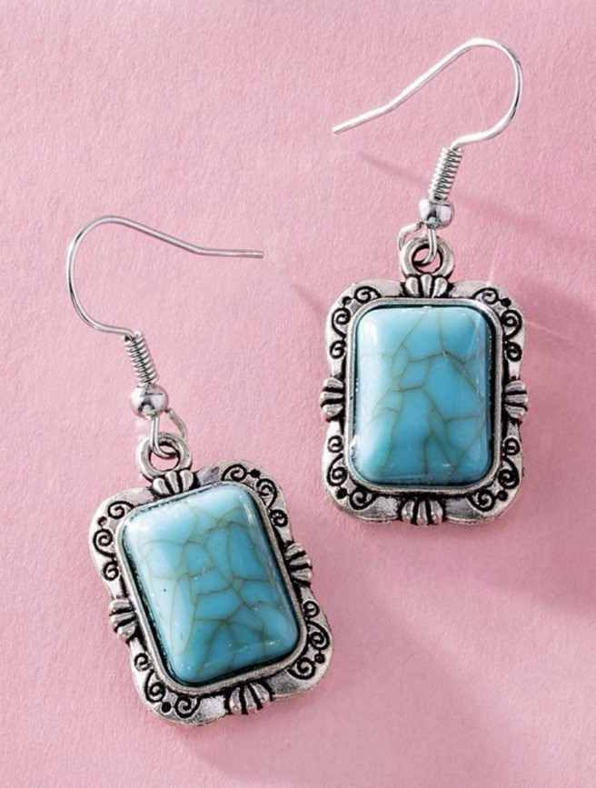 4 pieces Turquoise Blue Howlite Stone Necklace, Bracelet, Earrings Gift Box New