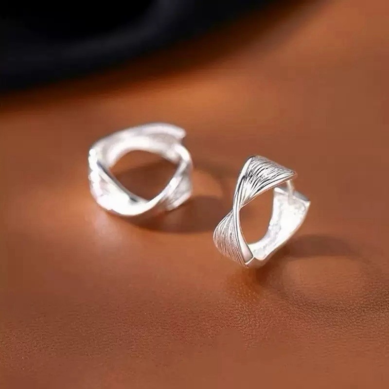 925 Silver Twisted Hoop Earrings Textured Geometric Huggie Earrings 294