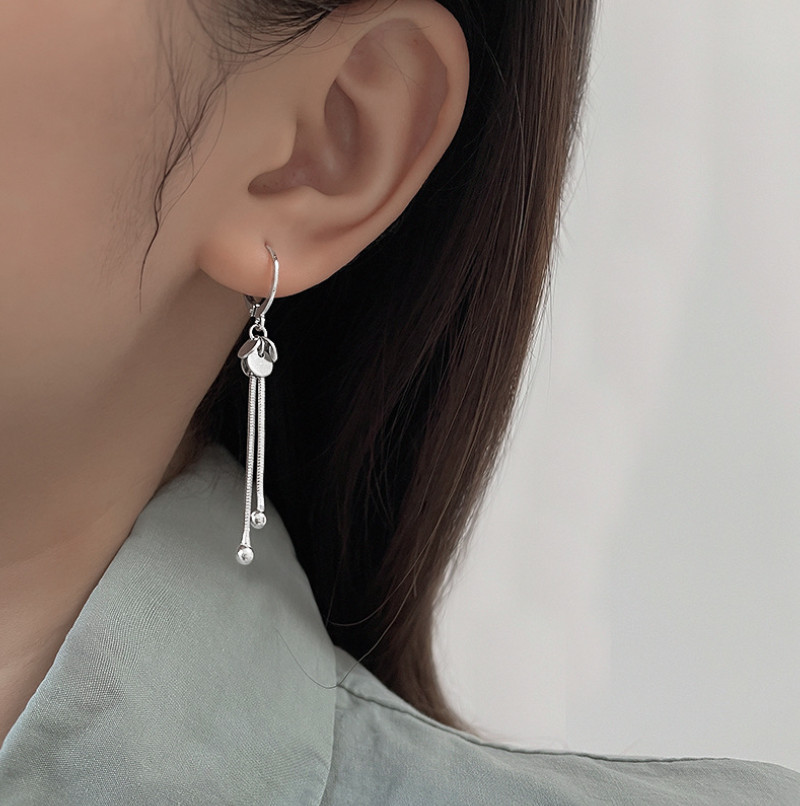 Women 925 Silver Plated LeverBack Earrings Tassel Disc Chain Drop Hoop TH4