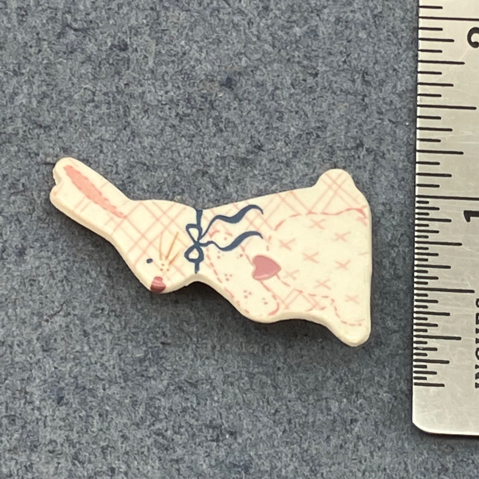 Easter Bunny Pin Brooch White Pink Blue Ceramic Enamel Heart Ribbon Soft Girl