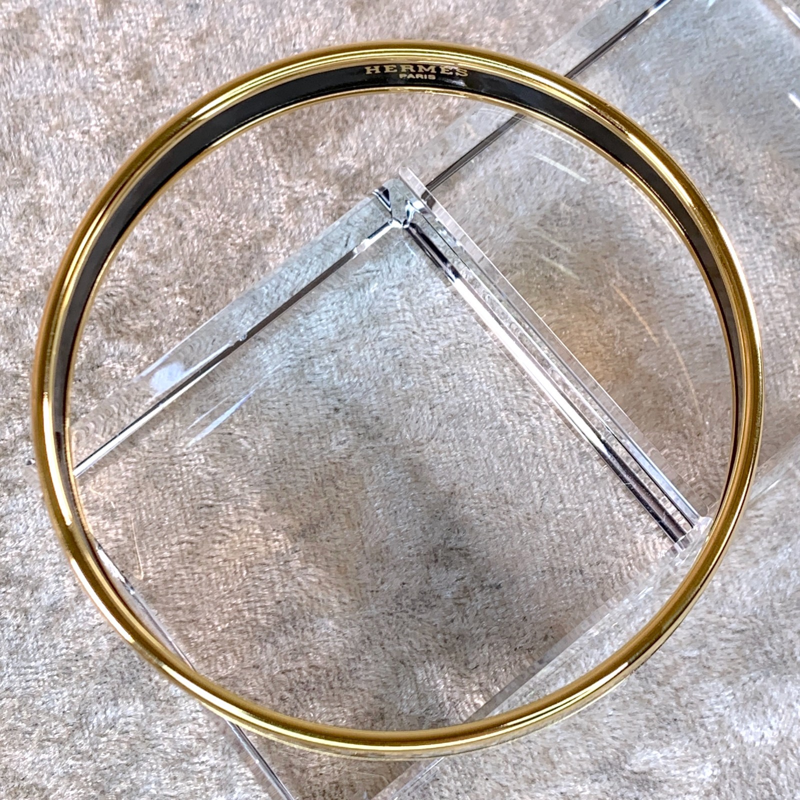 Vintage Hermes Bangle Bracelet Black Red Enamel Gold Rim Size 70 with Box