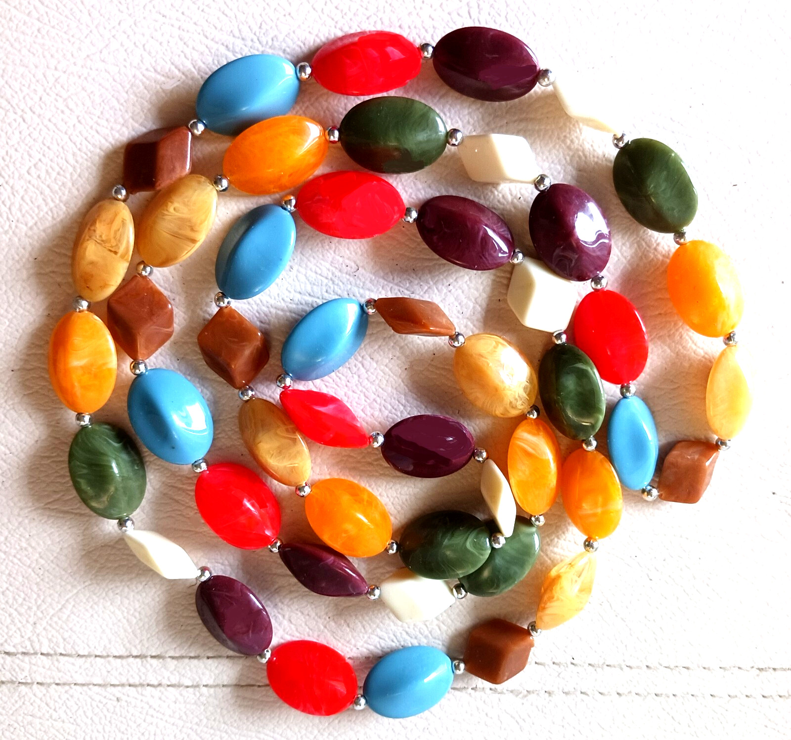 Bohemian Bead Necklace and Bracelet Set Multicolored Plastic Resin 40 inches