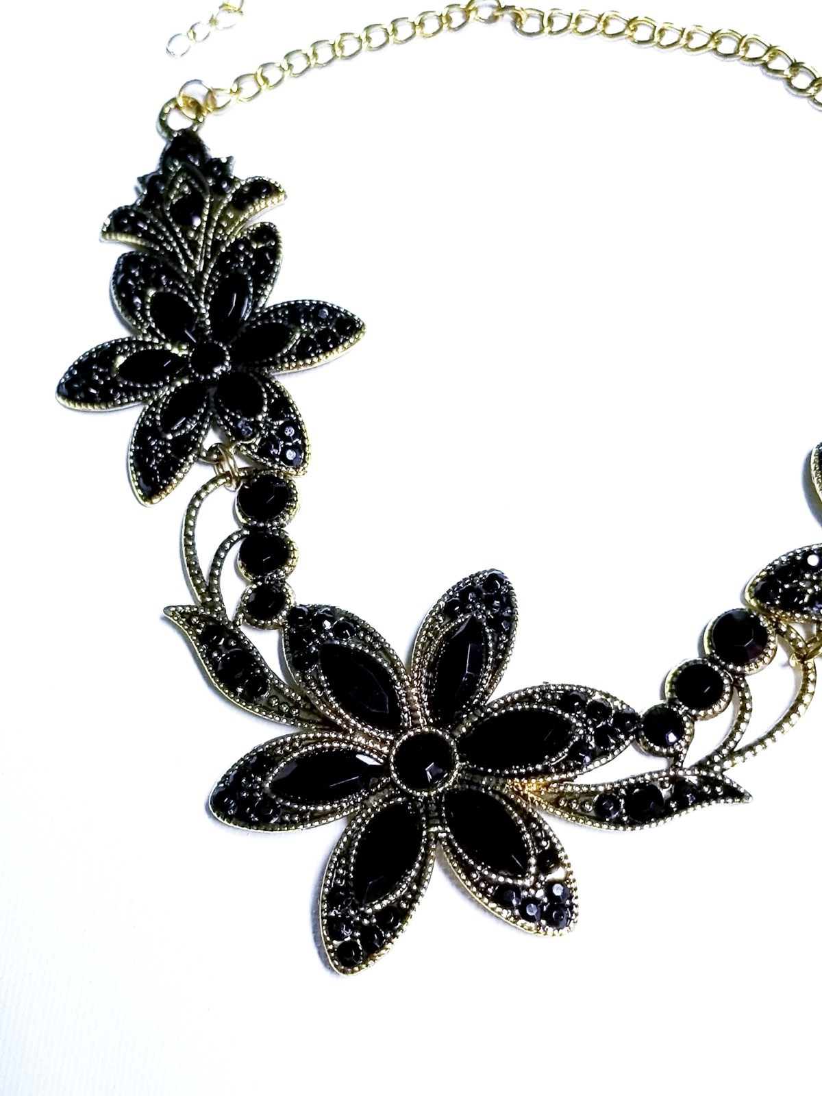 Black Floral Crystal Choker Rhinestone Necklace ONLY Bridal Prom Pageant
