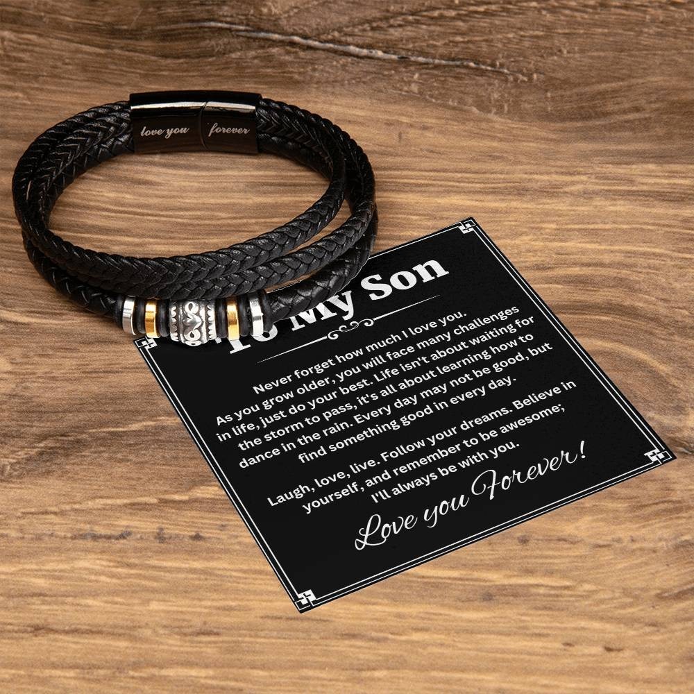 To My Son Bracelet Leather, I Love You Son Jewelry, Birthday Gift from Mom Dad