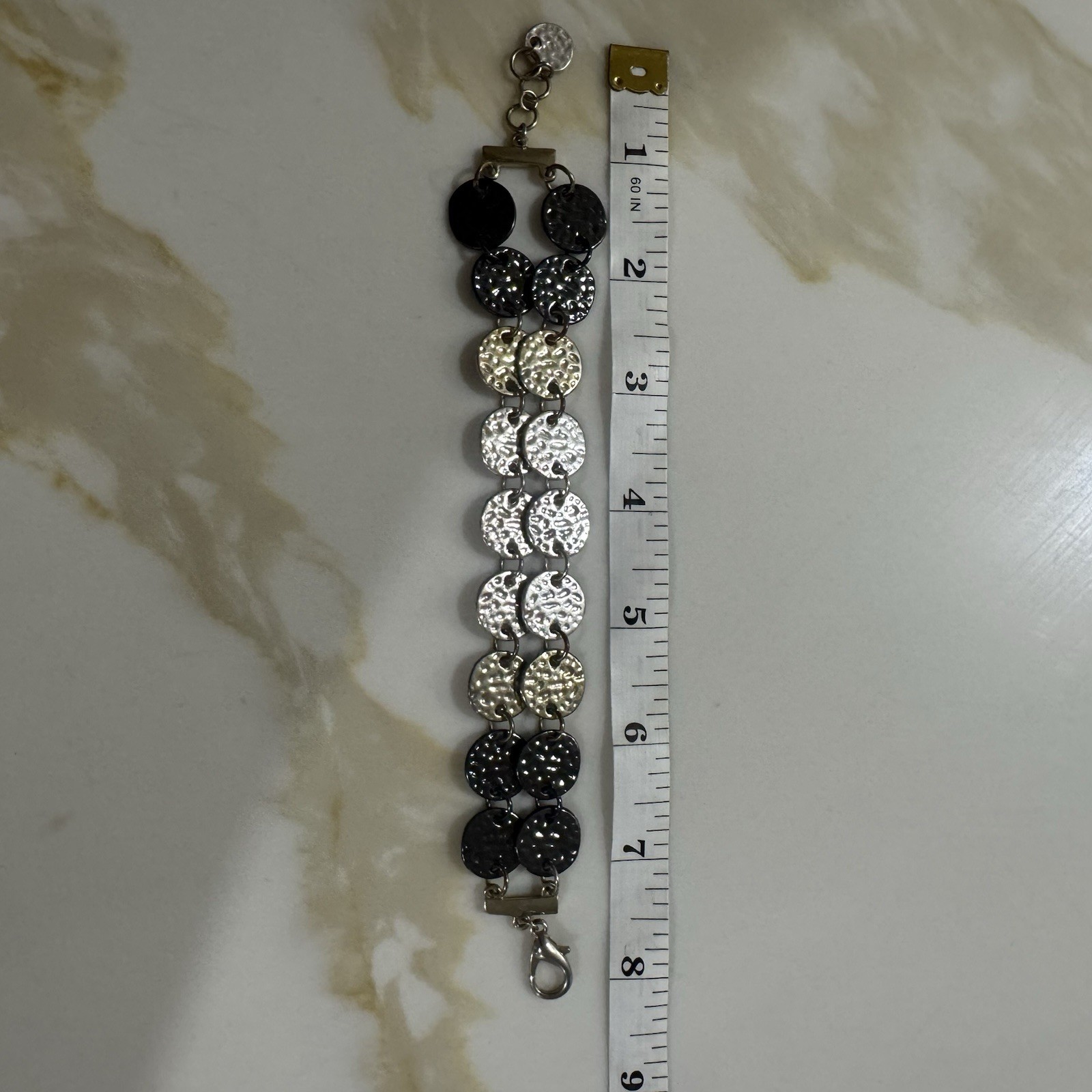 multicolor hammered round disc link chain bracelet adjustable lobster 7.5-8 in
