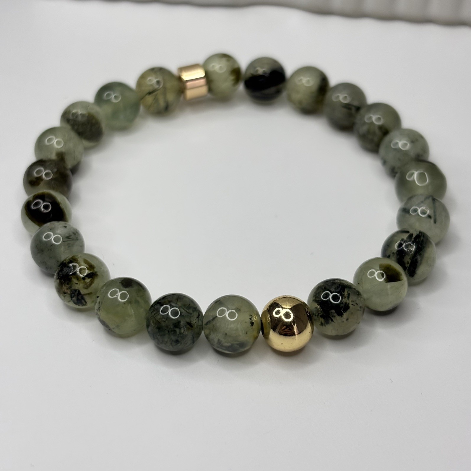 Natural Prehnite Gemstone Bracelet Handmade 8mm Beads Beaded Jewelry Gift Love