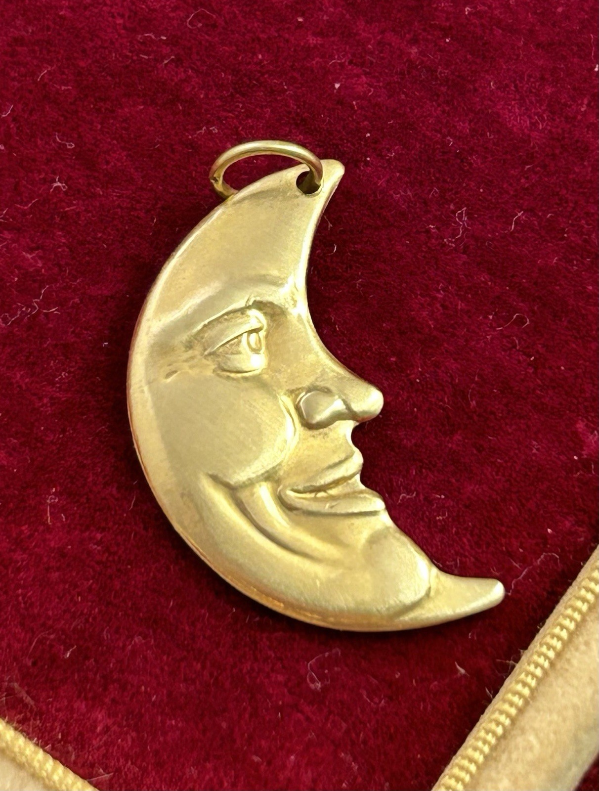 Crescent Moon Charm Moon Pendant Man On The Moon Face Celestial Jewelry Brass