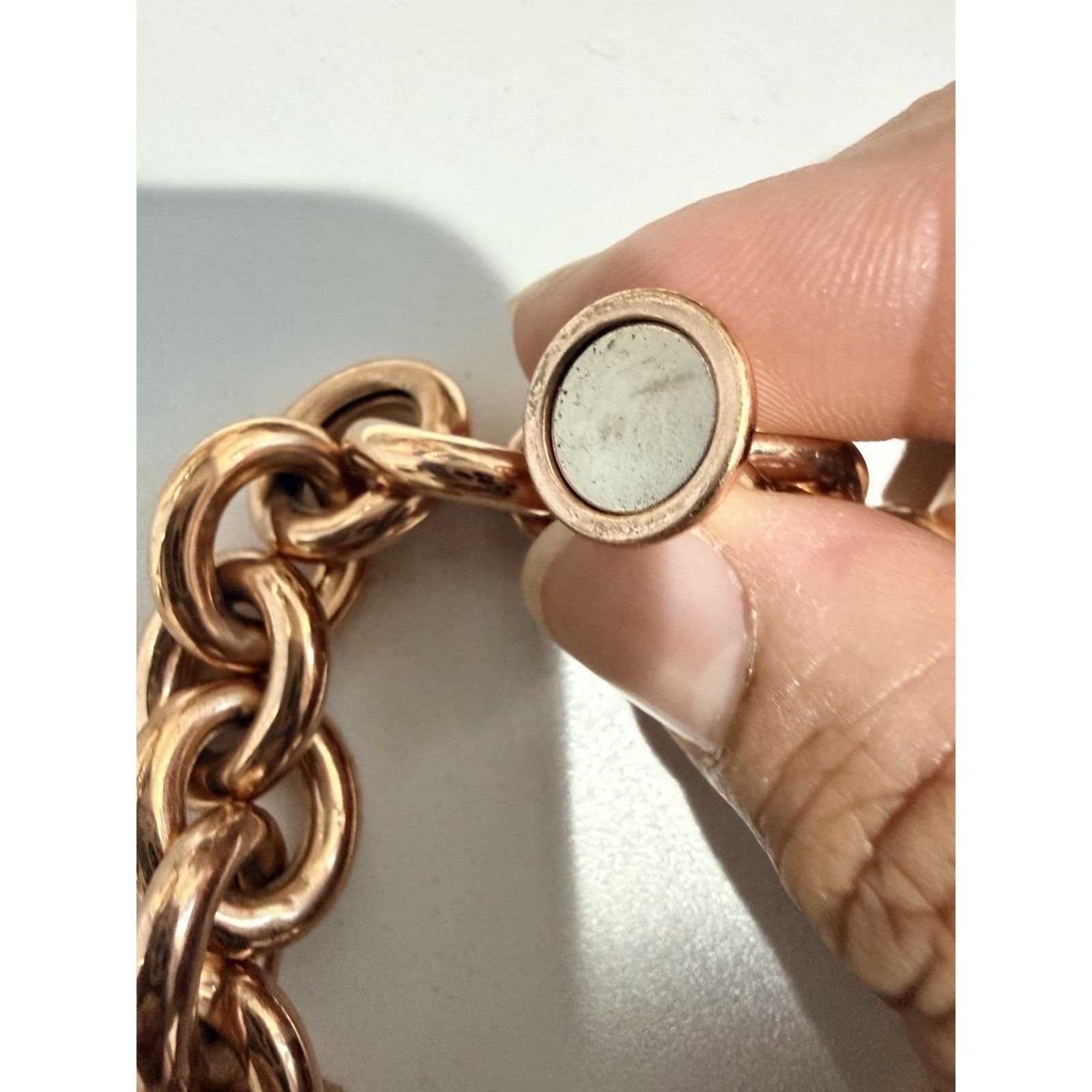 Milor Bronze Italy Rose Chunky Oval Link Magnetic Clasp Bracelet Necklace 2 Pcs
