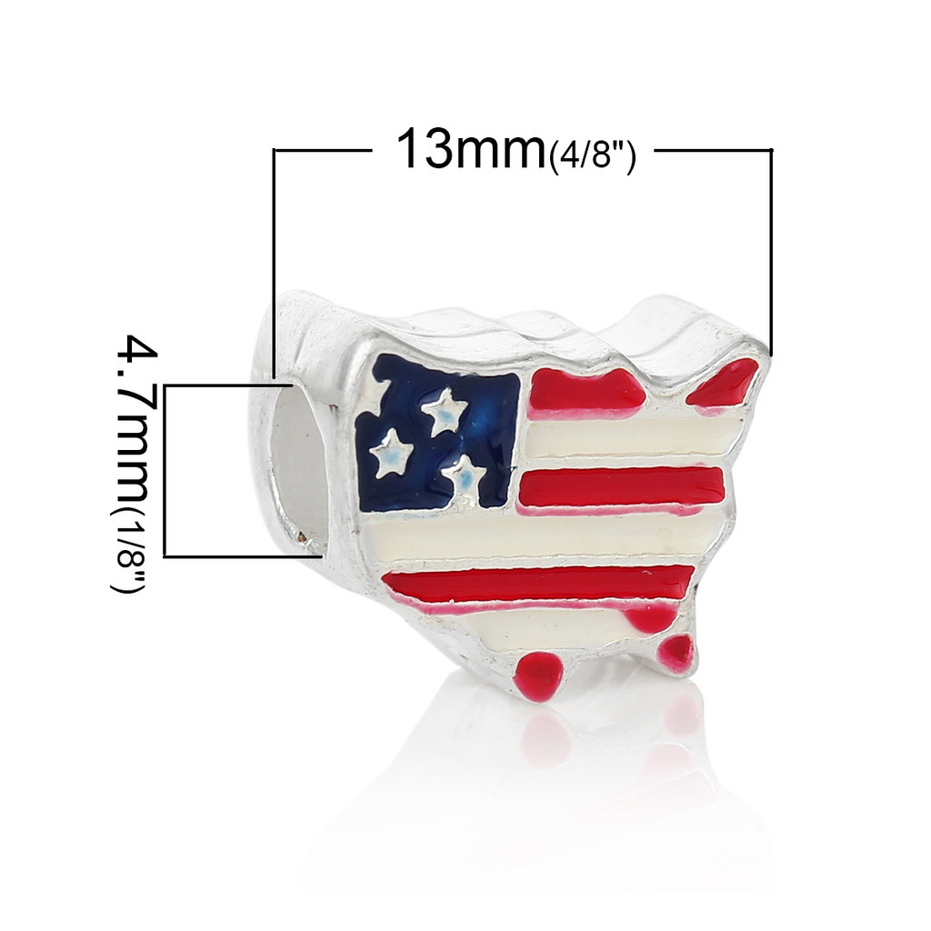 “United States American Flag Map” Charm Bead Spacer for Most Europ…