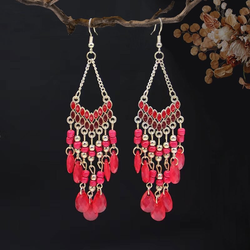 6Pairs Boho Beaded Dangle Earrings Retro Ethnic Tassel Drop Jewelry for Gift