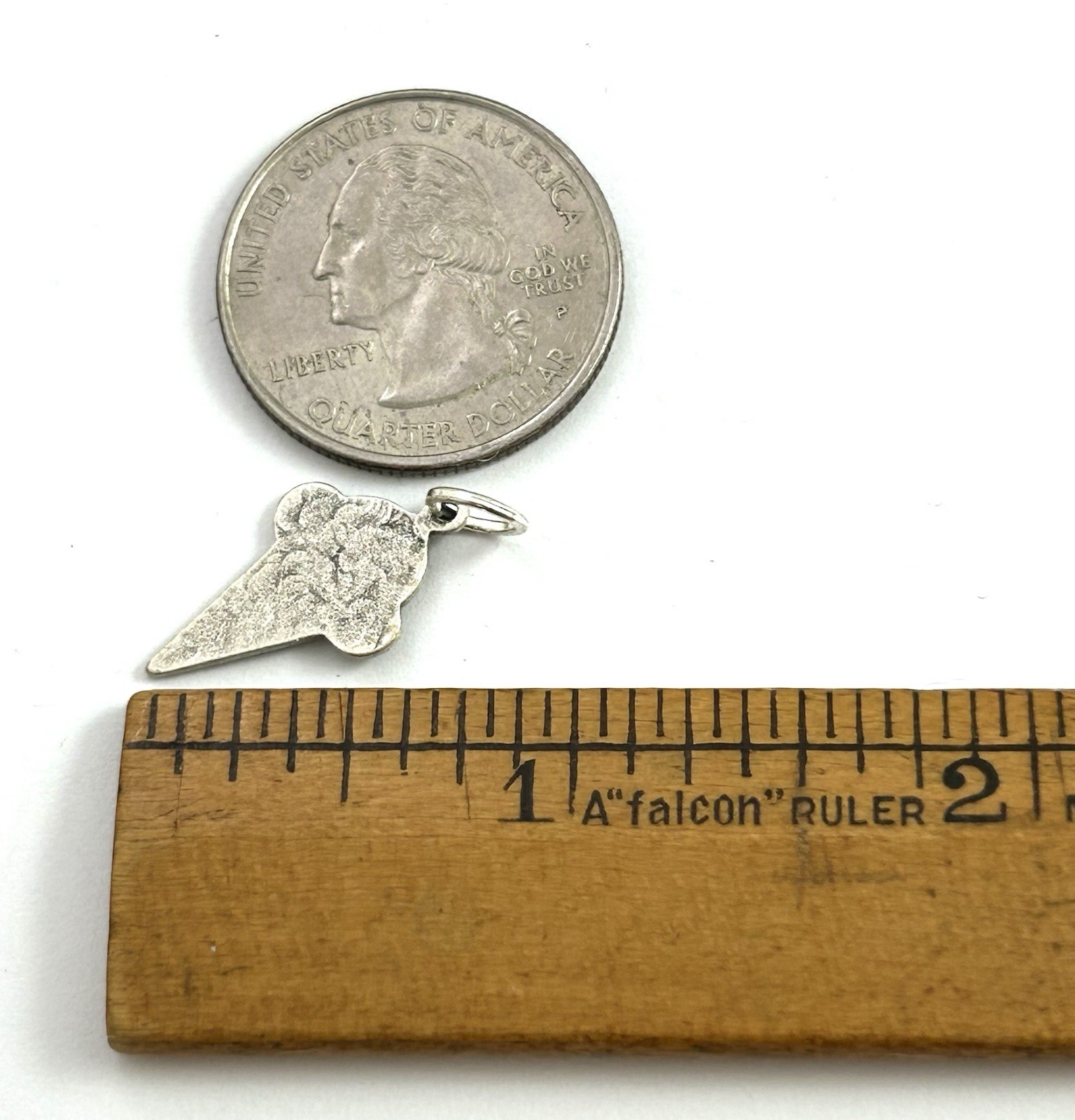 Ice Cream Cone Charm Dessert Pendant Novelty Antiqued Silver Plated Brass