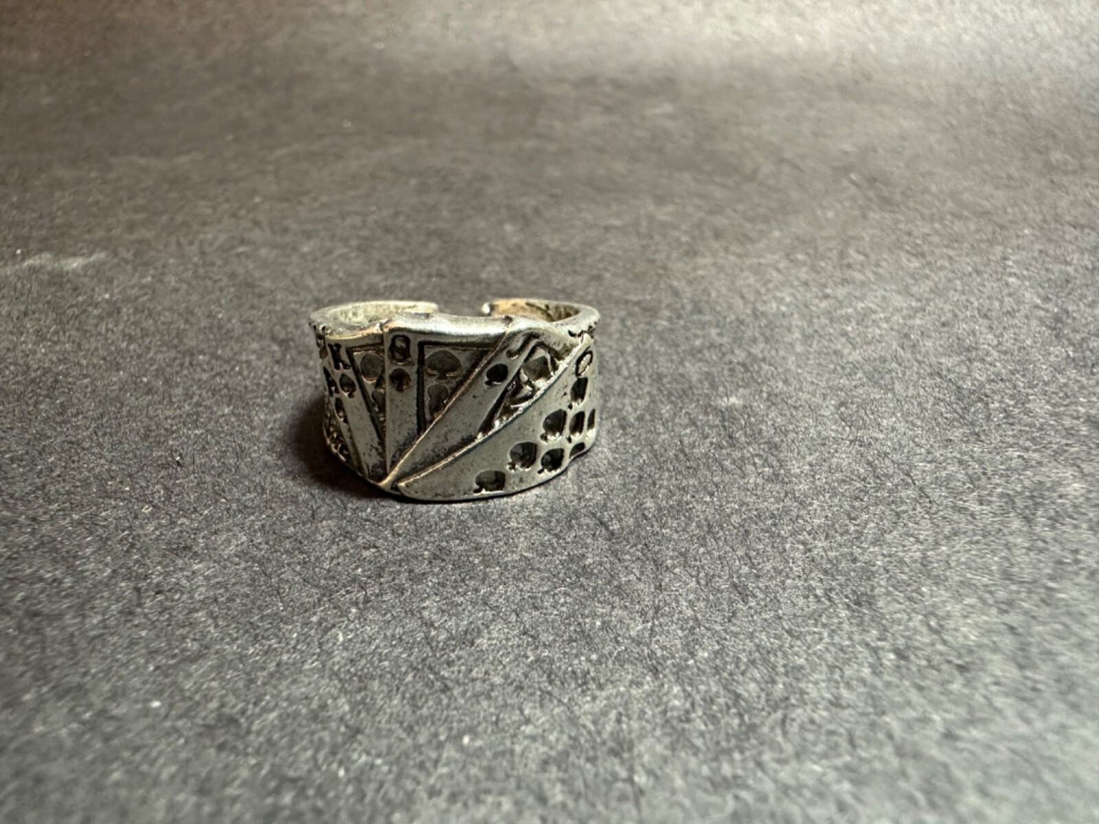 Silvertone Royal Flush Band Ring Adjustable Size AKQJ10