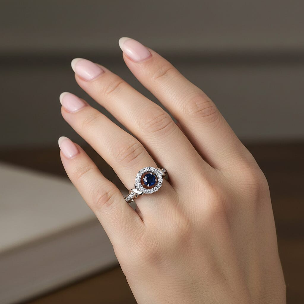 Lab Created Blue and White Sapphire Ring in Sterling Silver 1.00 ctw Size 7.0
