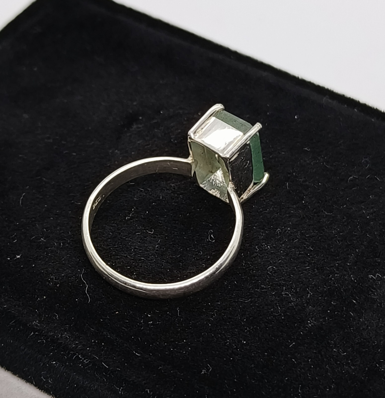 Emerald Ring Silver Natural Emerald Zambia Green Emerald Ring Stone US Size 7
