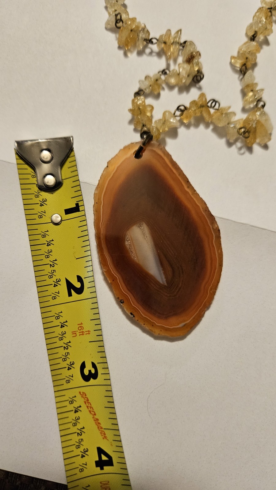 Robert Rose Brown Agate Slice Pendant Beaded Necklace 18in Cable Lobster Signed
