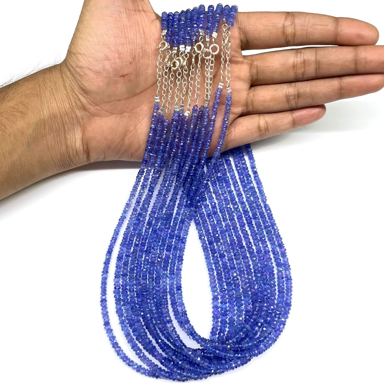 18″ Natural Tanzanite Necklace 3-4.5mm Top Quality Faceted Vibrant Blue Beads