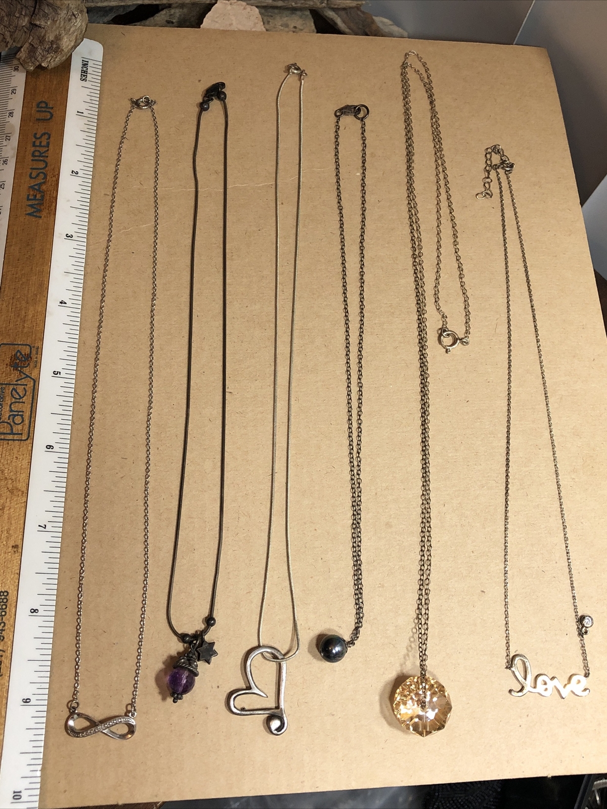 Vintage 925 Sterling Silver Mixed materials Pendant Necklaces Lot of SIX 26g