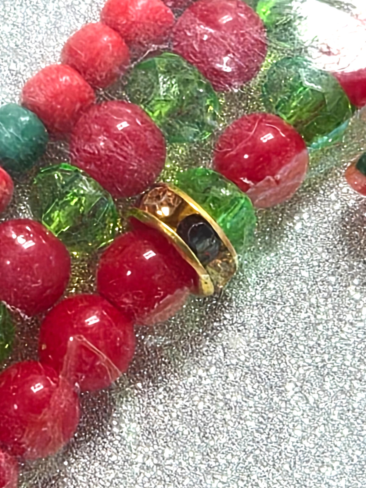 NOS Estate 3 Christmas Holiday Plastic Beaded Santa Claus 6.5″ Bracelet