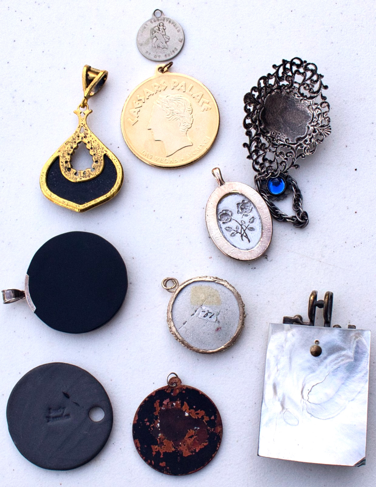 Vintage to Now Lot of 10 Pendants Mixed Materials & Sizes – no chains included