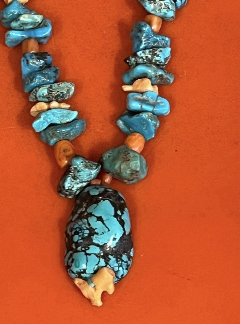 70s VTG Turquoise and Coral Chunky Necklace