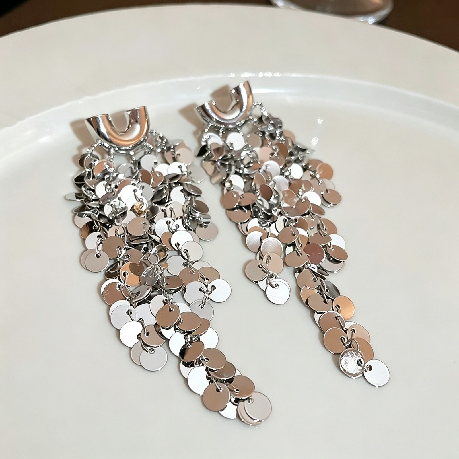 Shiny Sequin Tassel Drop Earrings Bohemian Long Dangle Earrings Party Wedding