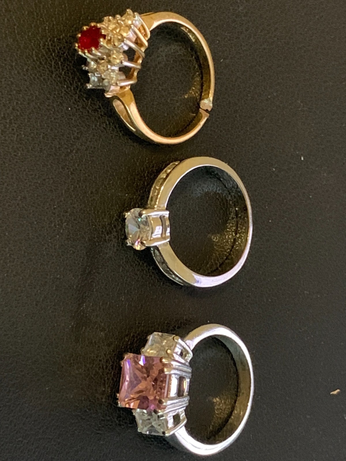 Assortment of Three Costume Jewelry Rings – Silver & gold colored Various Stones