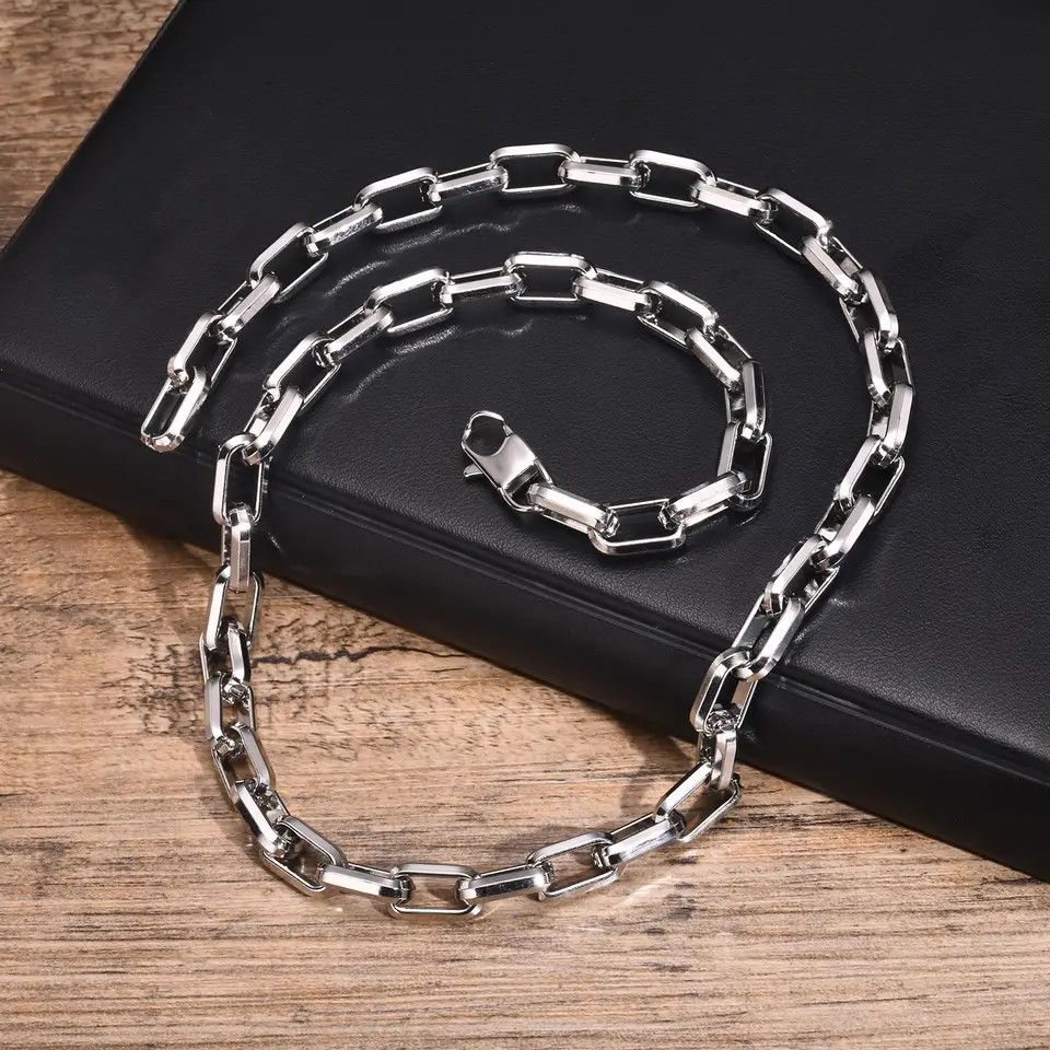 Stainless Steel Necklace Rectangular Link Chunky Heavy Chain Men Jewelry