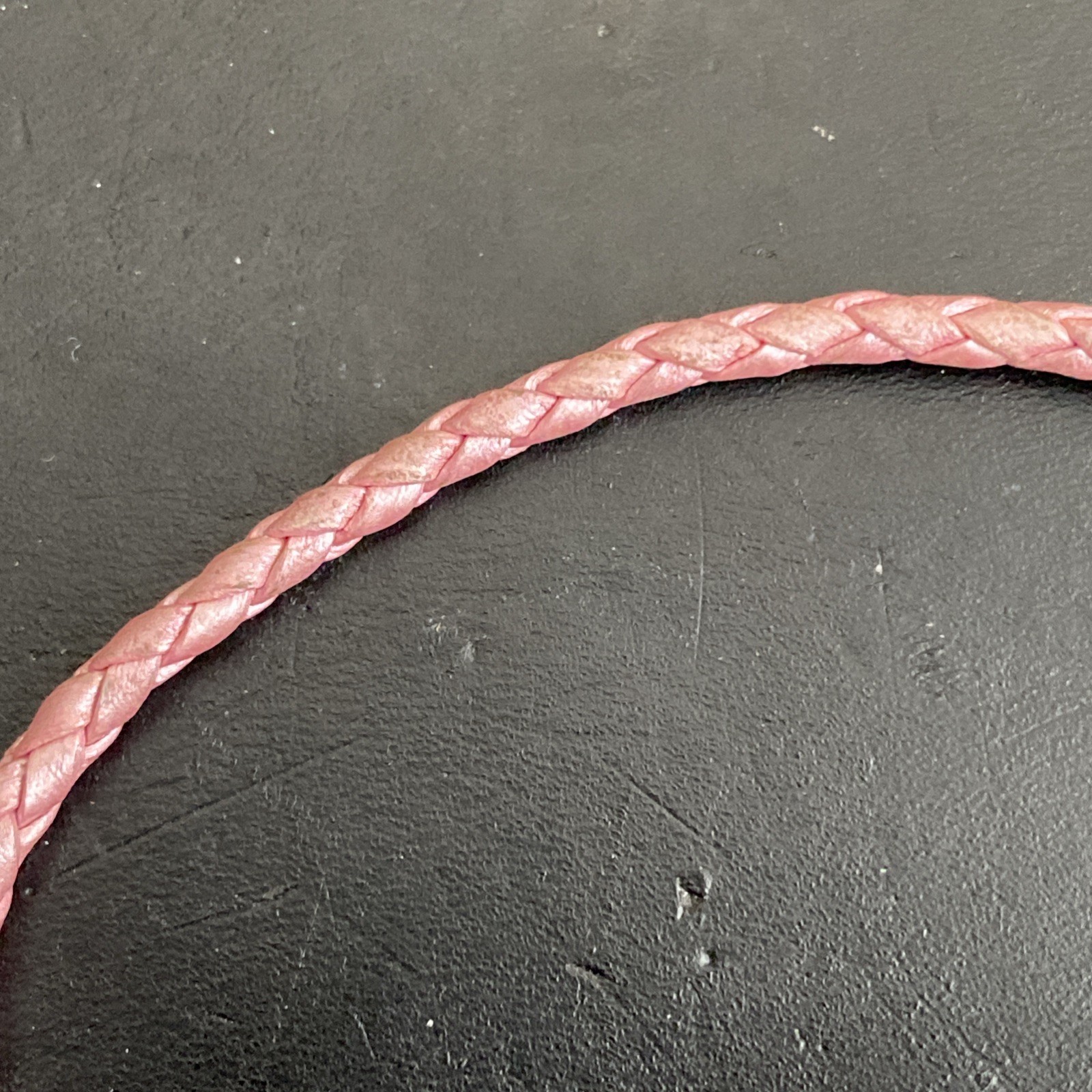 Pandora Braided Leather Pink Charm Bracelet Single Wrap – Authentic 8 inch
