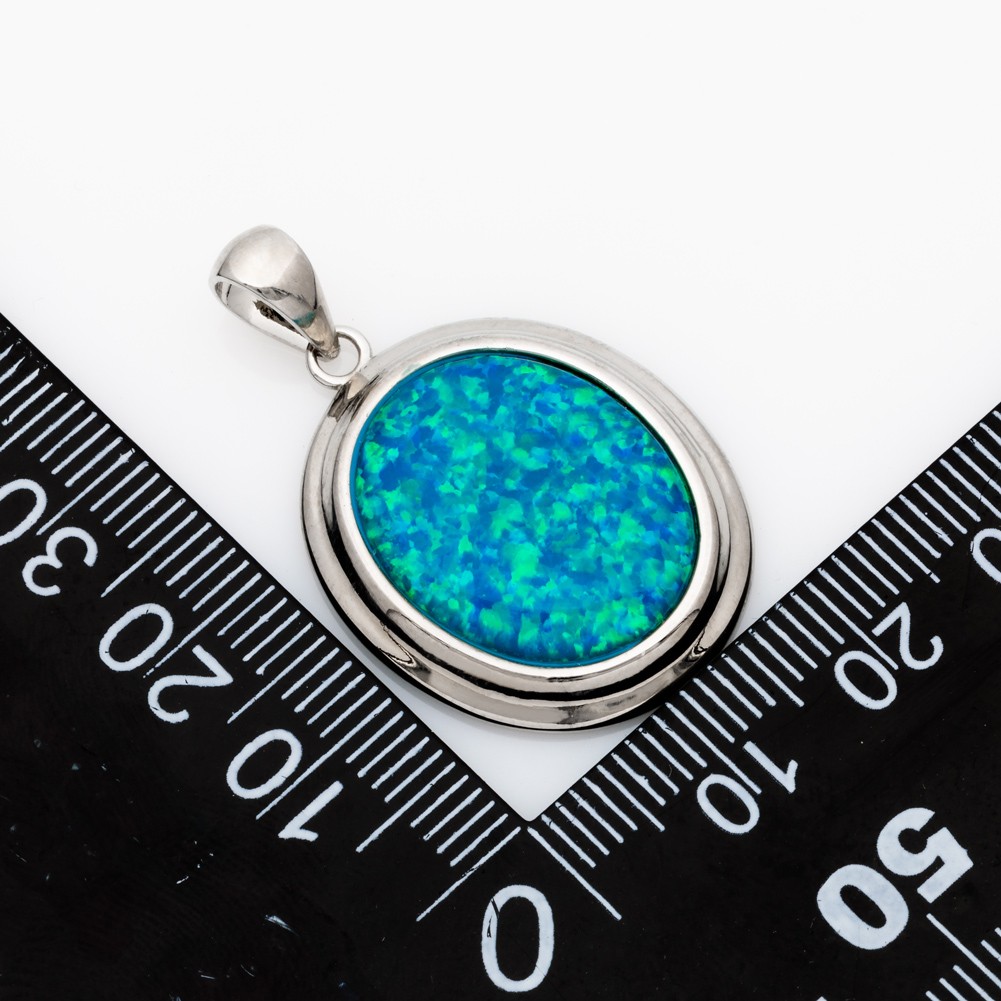 Oval Ocean Blue Fire Opal Cabochon Silver Jewelry Women Necklace Pendant