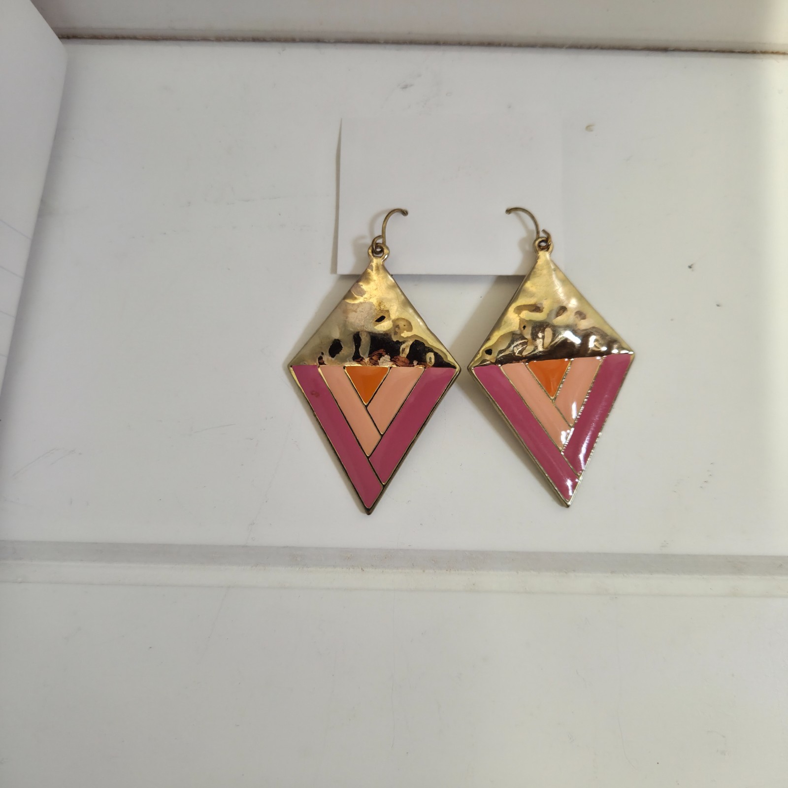 Retro Pink and Gold Triangle Earrings