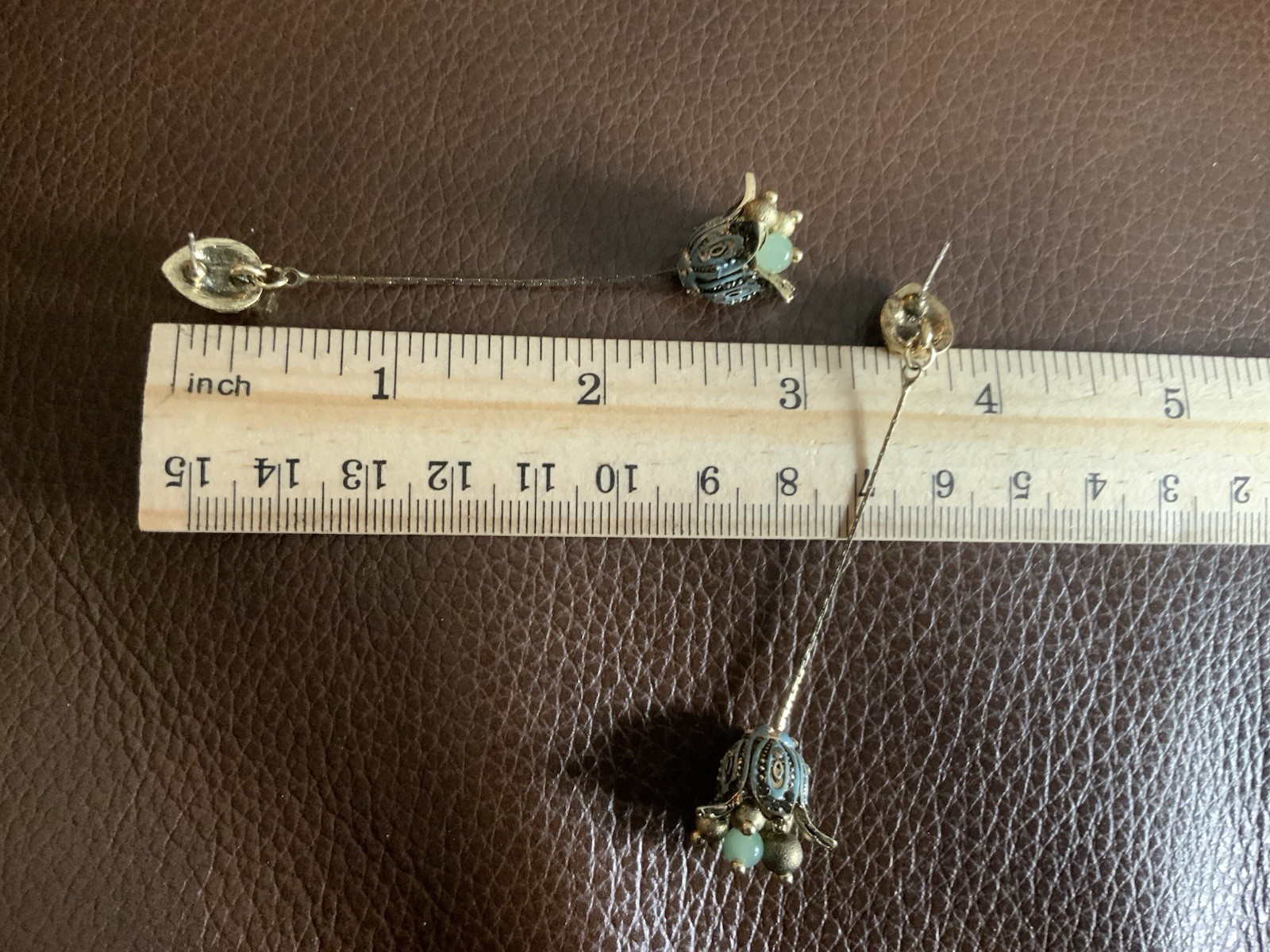 Museum Flower Earrings Filigree Art Nouveau VTG Gold Antique Bell Boho Chain CZ