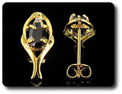 Earrings Black Sapphire 0 3/32×0 9/32in Gold Plated 18 K-Swiss