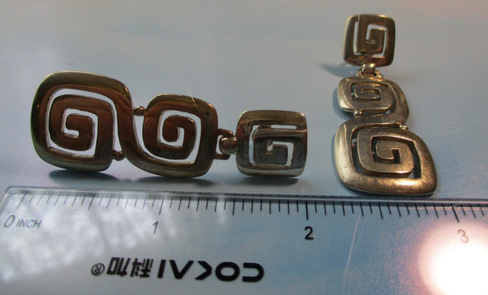 Greek Key (Meander) Jewelry Sterling Silver geometric dangle earrings, 13.1grams