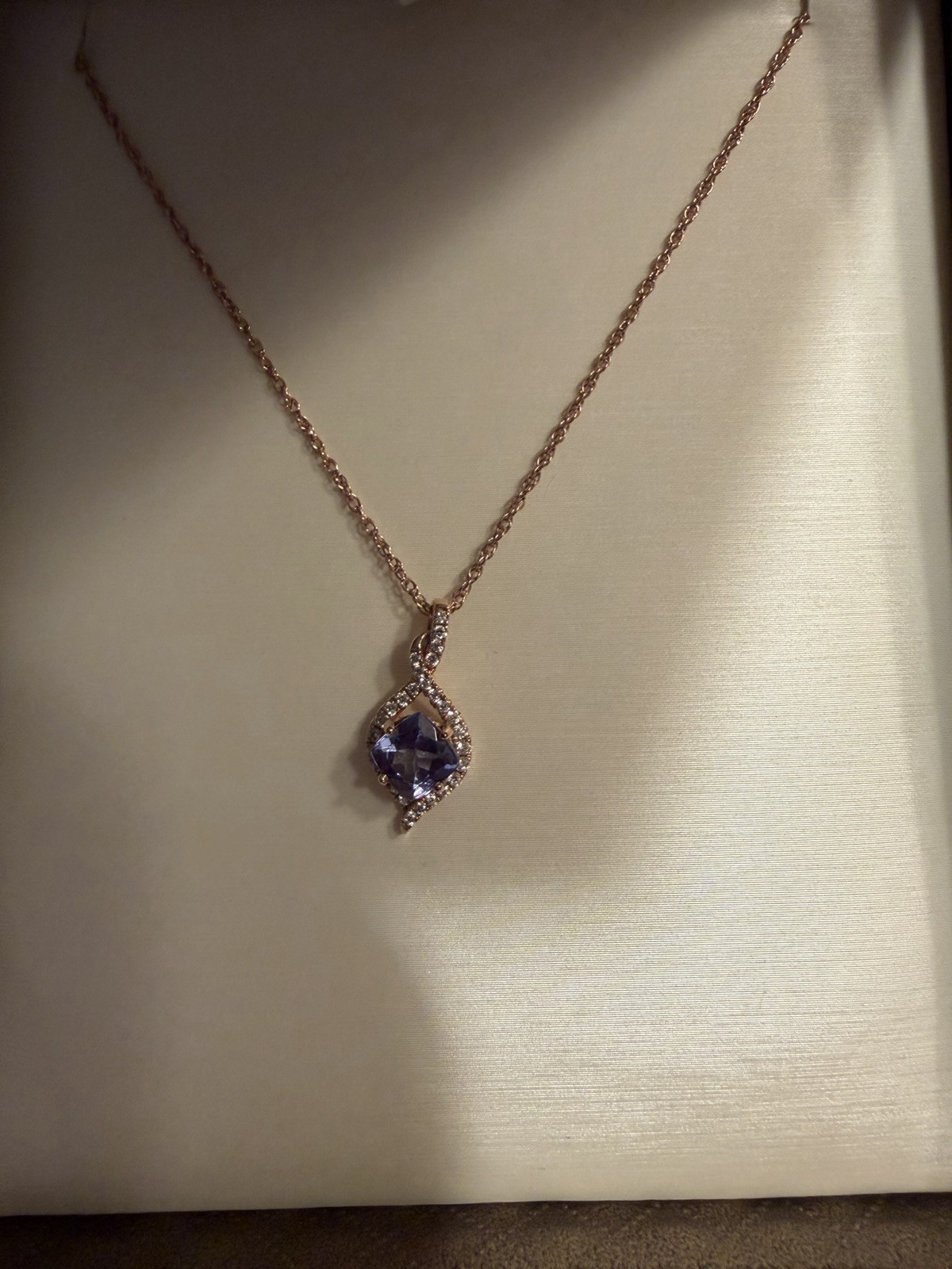 Pugh’s Diamond Tanzanite Rose Gold Pendant Necklace Oval Halo Charm