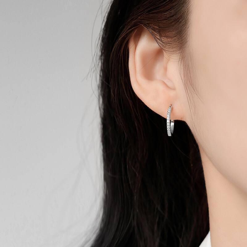 Women 925 Sterling Silver Plated CZ Round Huggie Hoop Earrings 16mm PE54