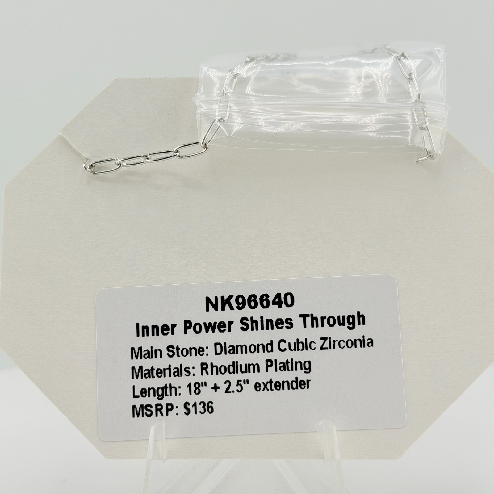 Bomb Party Necklace NK96640 “Inner Power Shines Through” Clear CZ on Rhodium