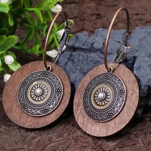 Handcrafted ~ Wood ~ Bronze ~ Alloy ~ Double Pendant ~ 1.25″ Dangle Earring