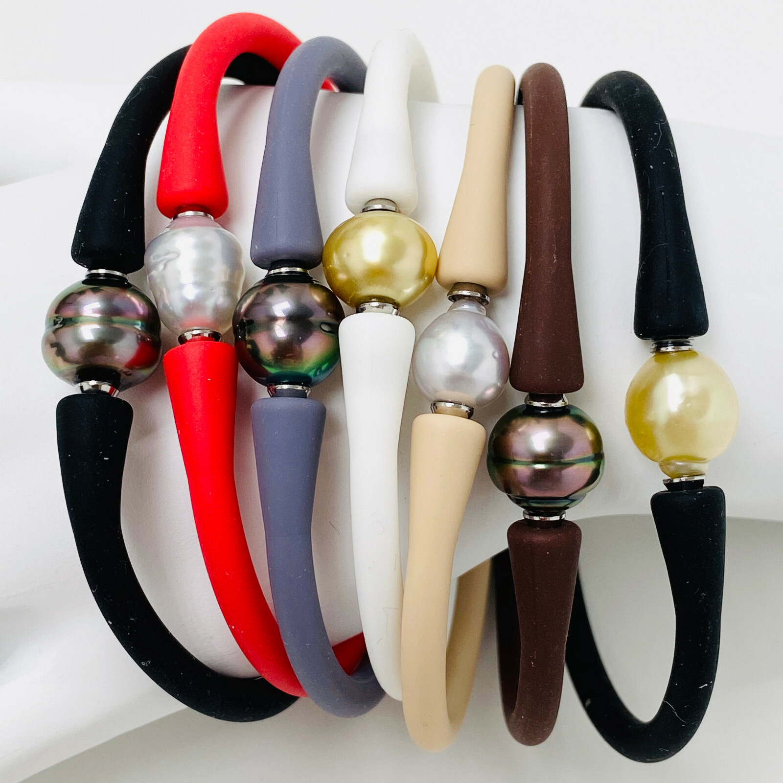 Tahitian South Sea Pearl Silicone Rubber Bracelet Bangle Elastic Assorted Colors
