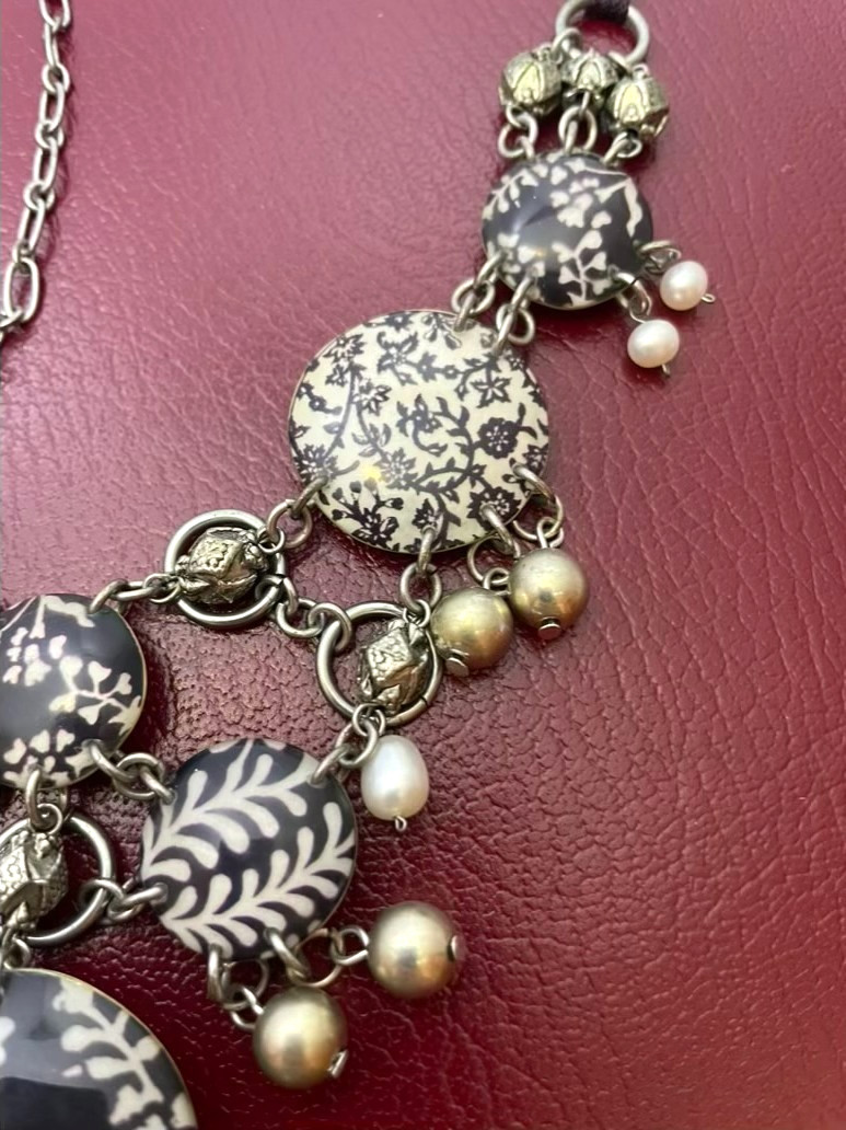 Unique Black & White Statement Necklace Layered Baroque Pearl Floral Maximalist