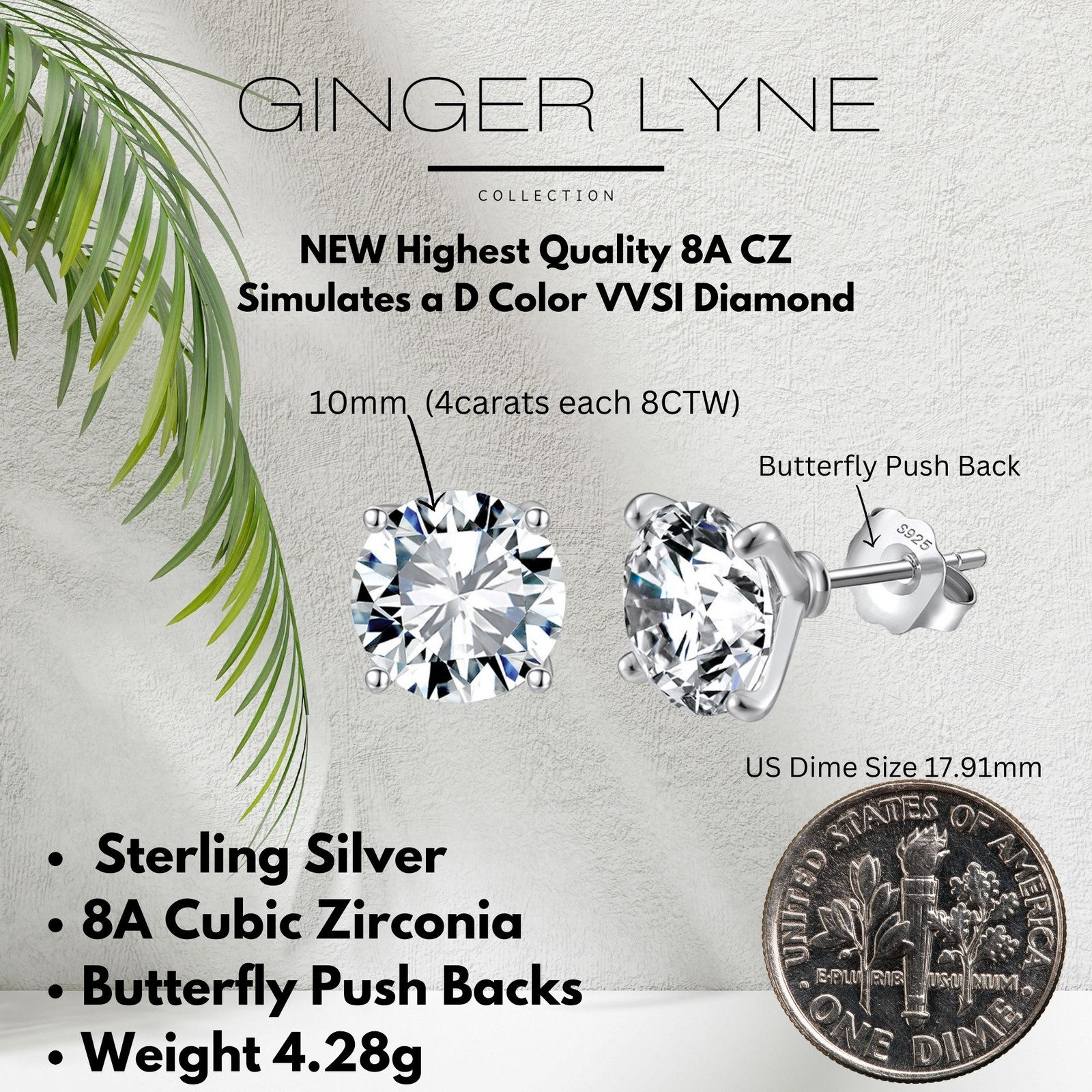 Solitaire Stud Earrings for Women 8 Ctw Sterling Silver Studs for her Ginger …