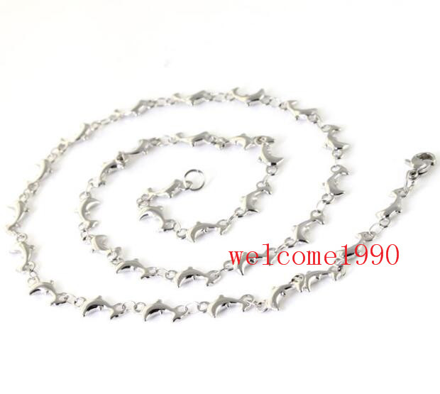 18″-32″ Silver Stainless Steel Lovely dolphins Link Necklace Chain Women Chain