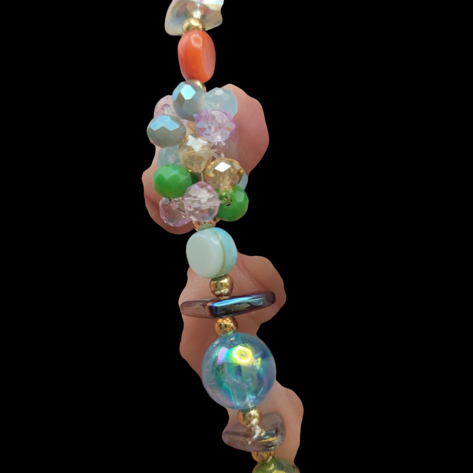 Necklace Earrings Multicolor 28″ Beads Varies Goldtone Lightweight Spring