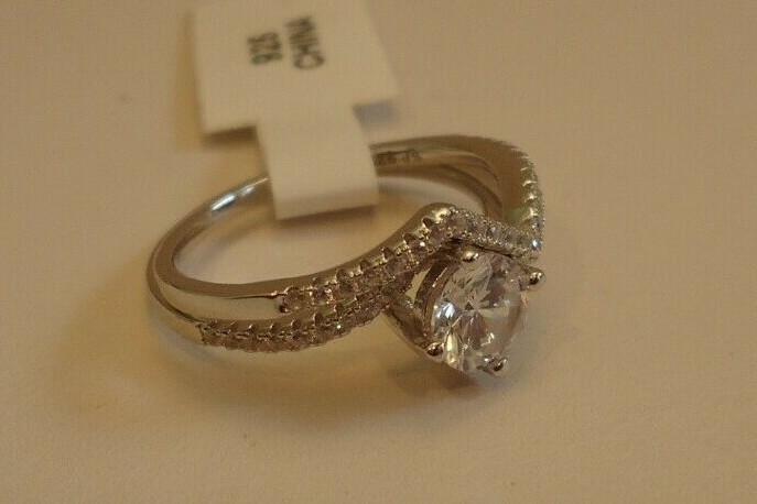 ZIG ZAG ENGAGEMENT RING SET W/ LAB STONE / 925 STERLING SILVER / SZ 5,6,7,8,9