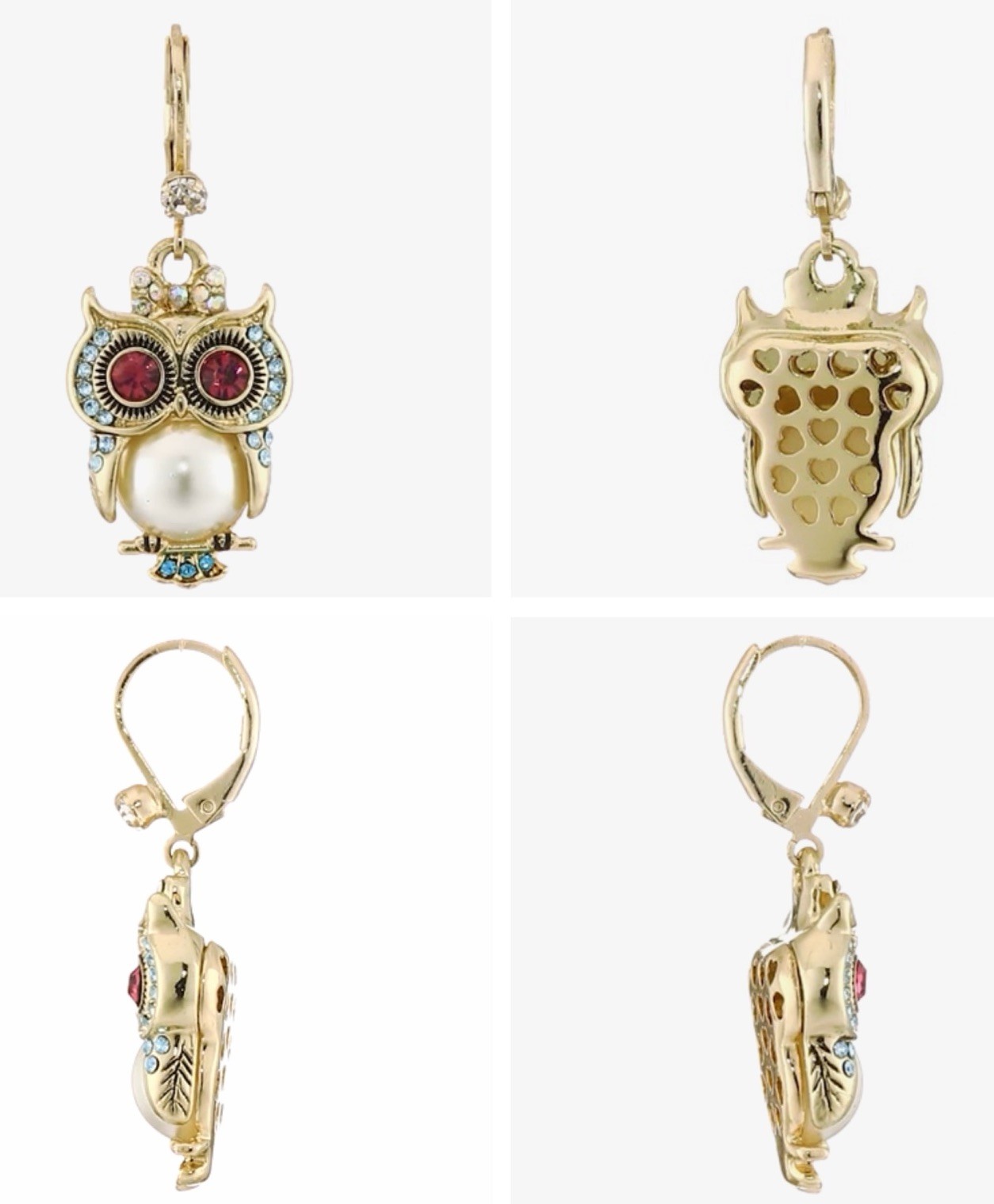 NEW Betsey Johnson Owl Critters Drop Cute Whimsical Faux Pearl Design Earrings