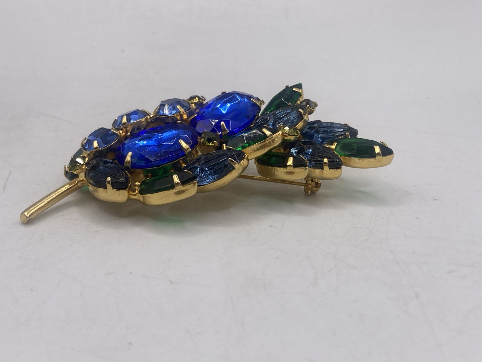 Vintage Juliana D&E Blue Green Rhinestone Brooch Scarab Glass 1960s 3”
