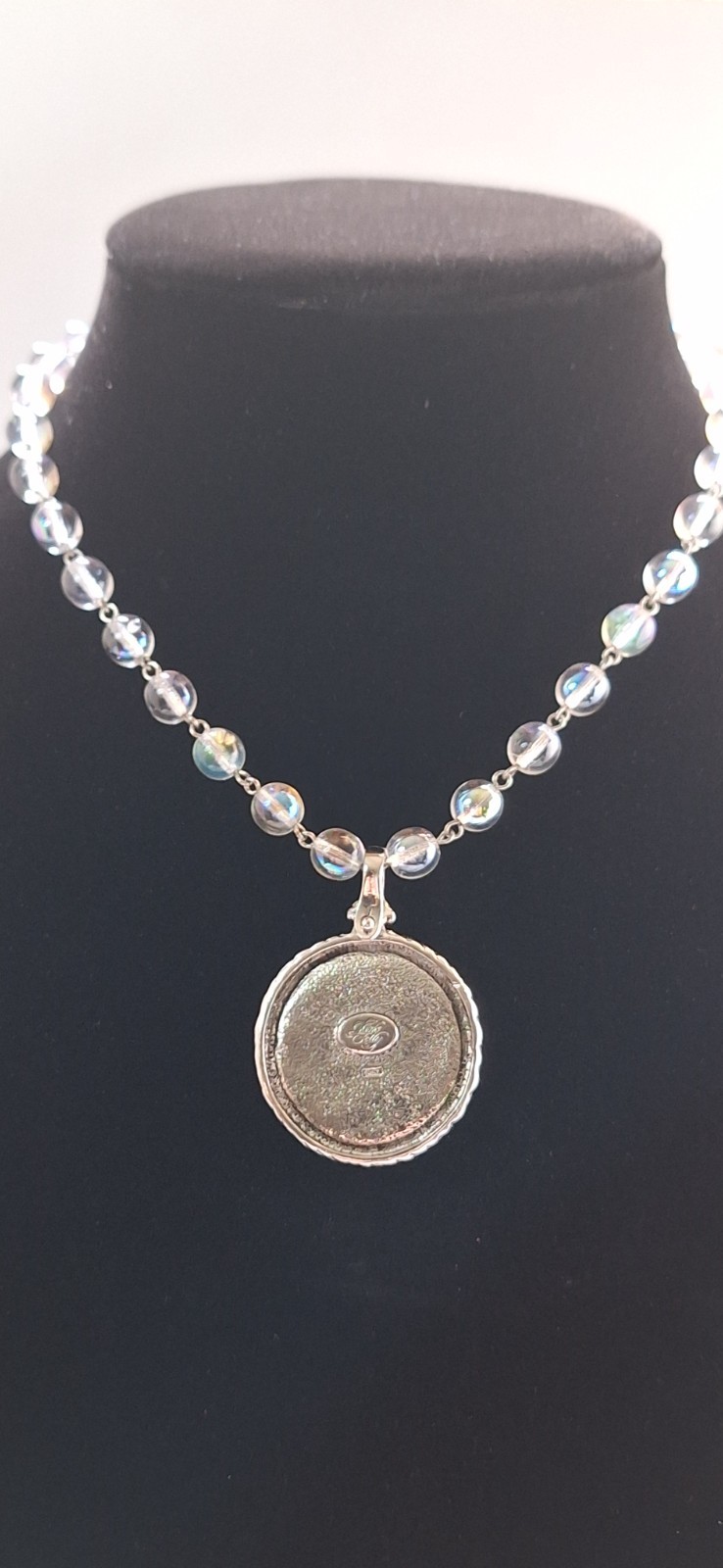 KIRKS FOLLY SEAVIEW OPALESCENT MOON FACE ENHANCER PENDANT ARORA BEAD SILVER GOLD