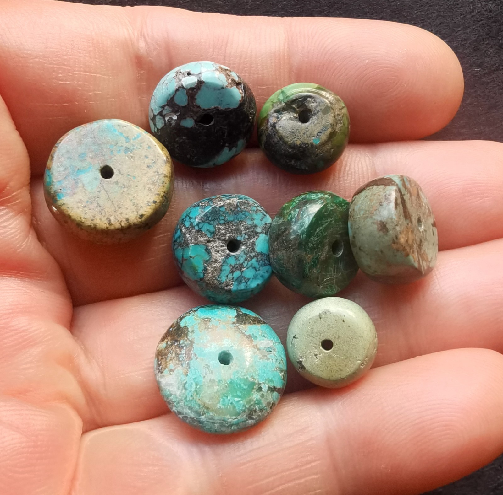 13.1g 8beads coin donut rainbow Genuine natural Hubei Turquoise stone loose bead
